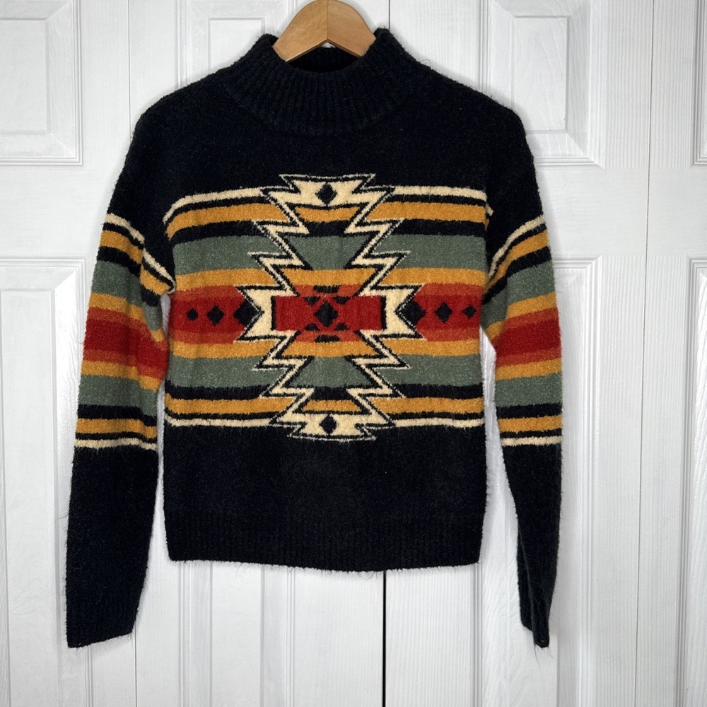 Panhandle Sweater Womens S Black R Beige Blue Aztec Western Pullover Cowboy Knit